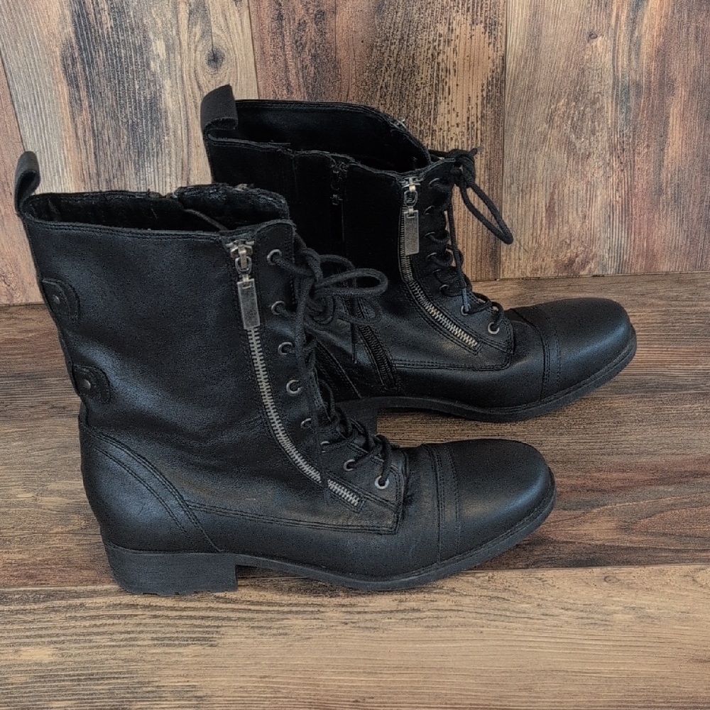 Lane Bryant Ravenna Black Combat Boots with Lace-Up and Zipper 11           C189